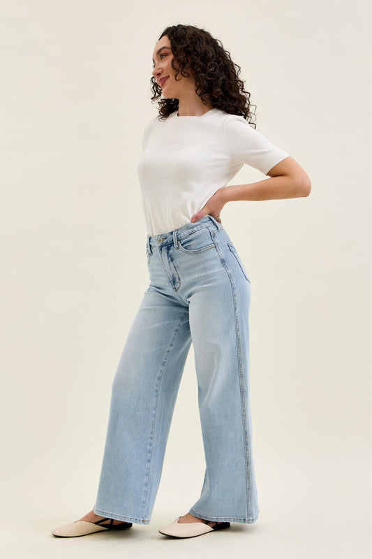 Judy Blue Petite High Waist Tummy Control Retro Wide Leg Denim