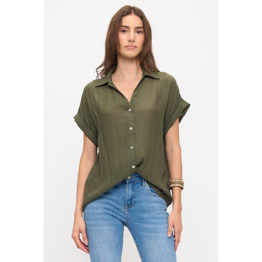 Olive Gauze Utility Blouse
