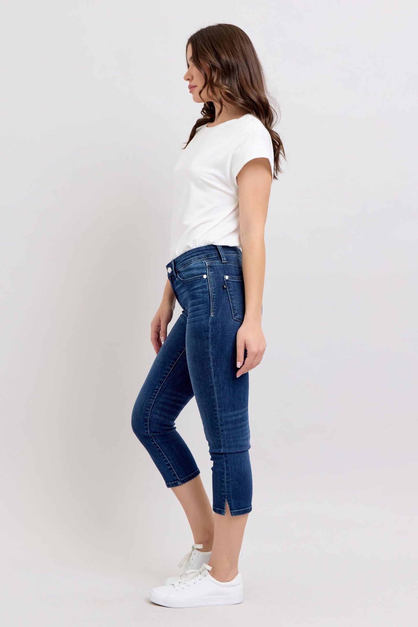 Judy Blue Dark Wash Capri with Side Slit