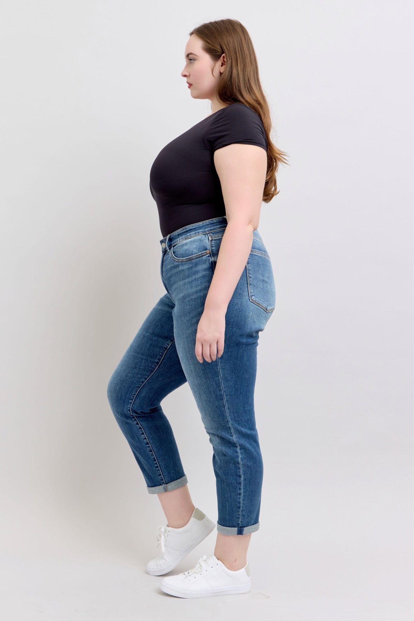 Judy Blue Mid-Rise Vintage Wash Non-Destroyed Boyfriend Fit