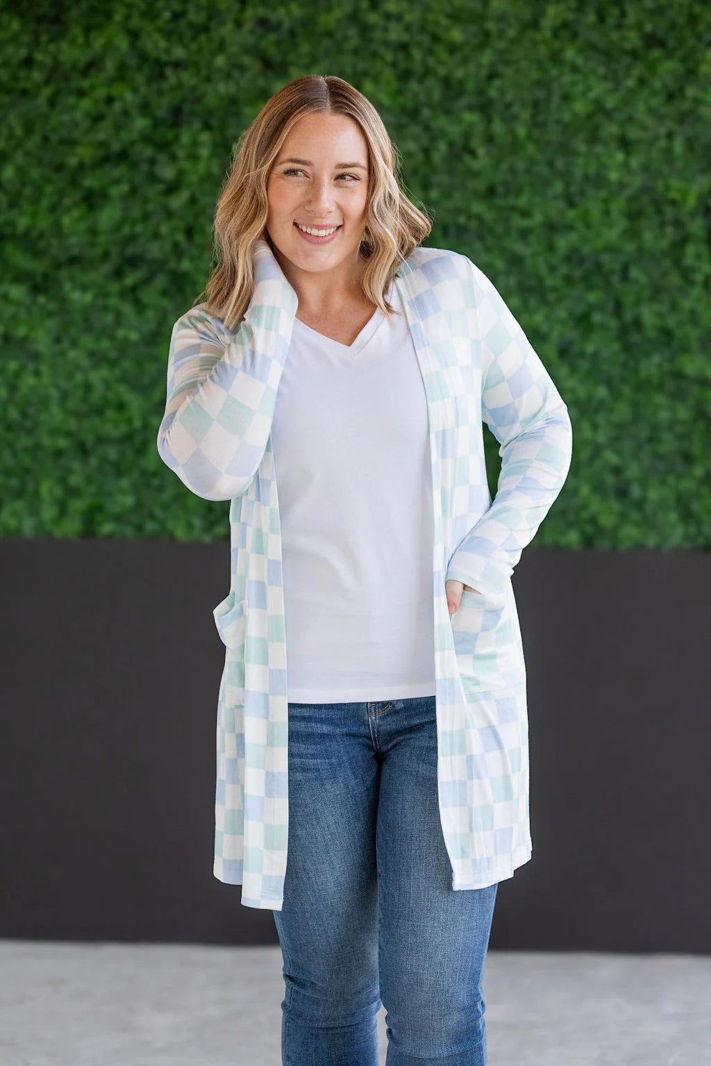Blue and Mint Checkered Cardigan