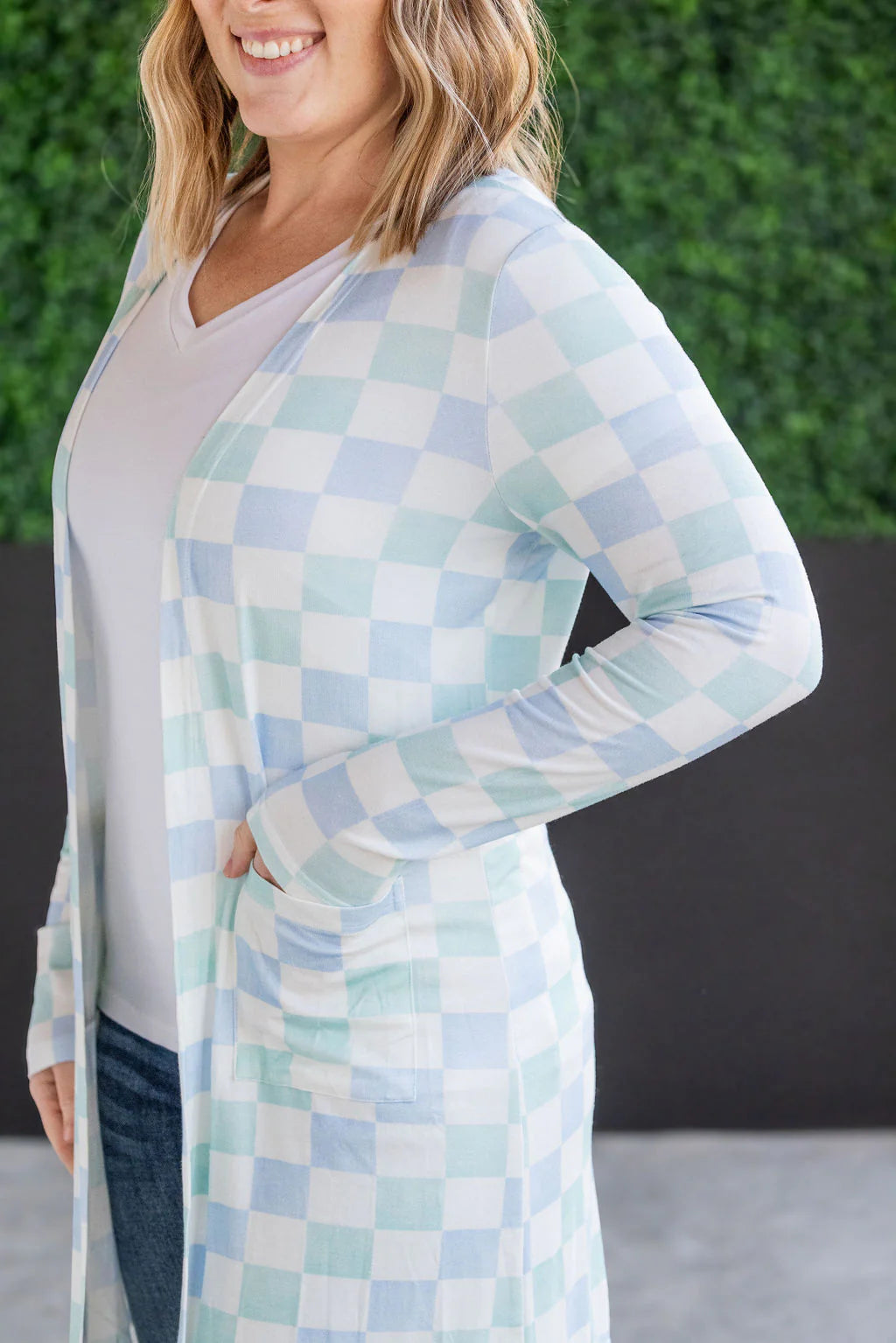 Blue and Mint Checkered Cardigan