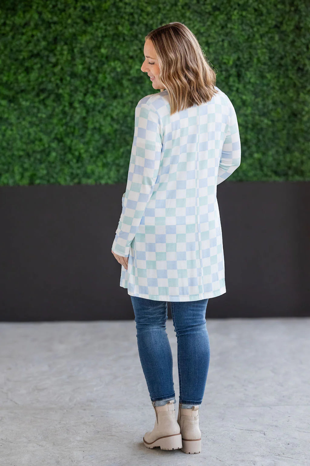 Blue and Mint Checkered Cardigan