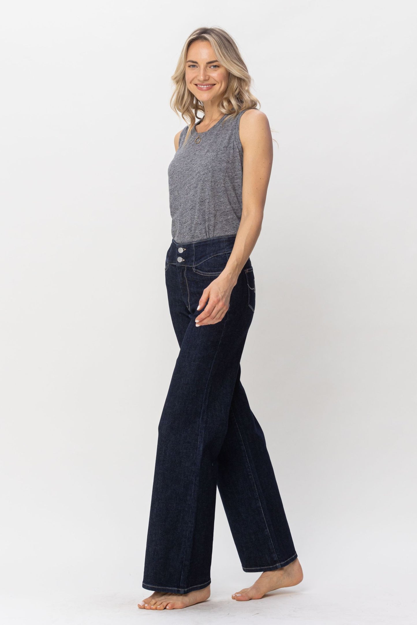 Judy Blue Dark Wash Geometric Waistband Wide Leg Denim