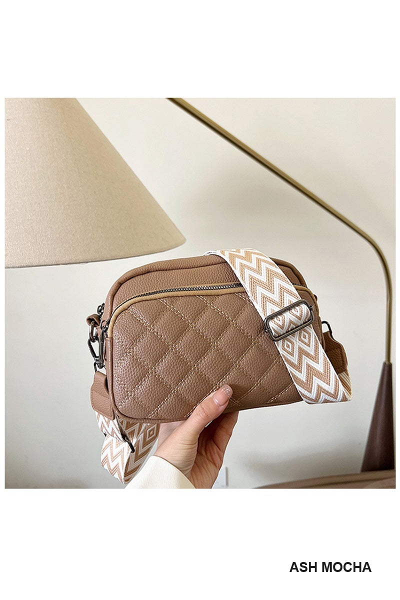 Ash Mocha Quilted Crossbody Camera Bag
