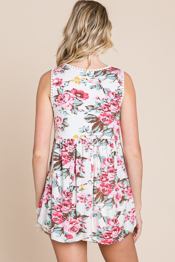 Floral Pom Detail Tank