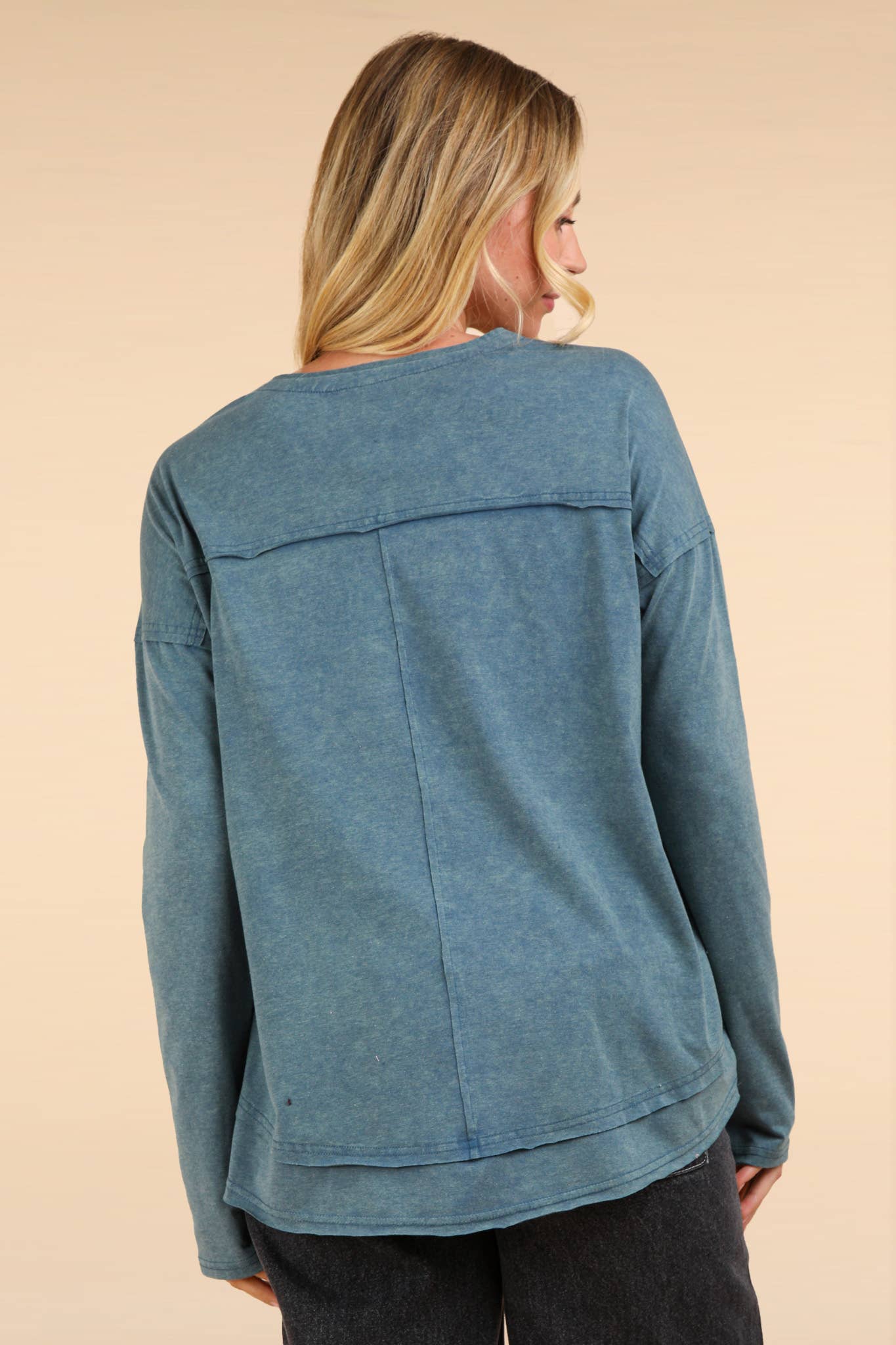 Mineral Washed Cotton Comfy Knit Top, Mauve