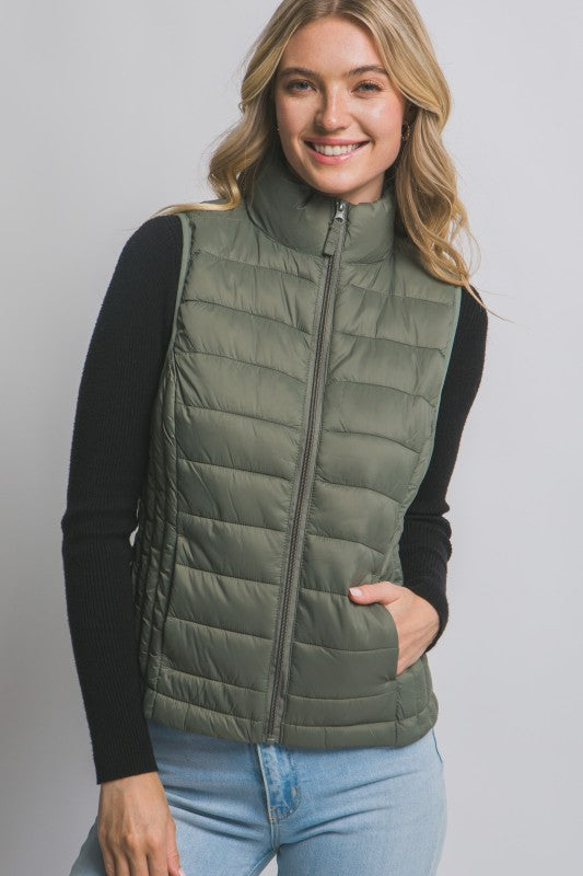 Lightweight Down Packable Puffer Vest--Evergreen
