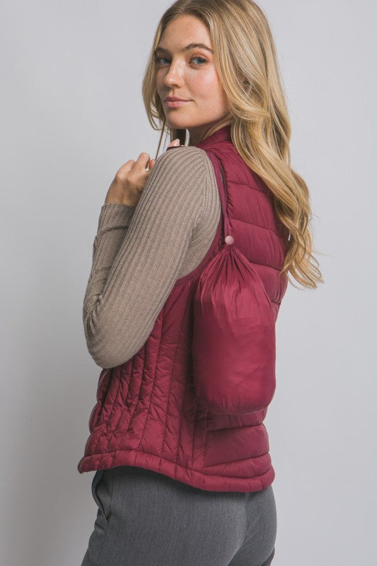 Lightweight Down Packable Puffer Vest--Burgundy
