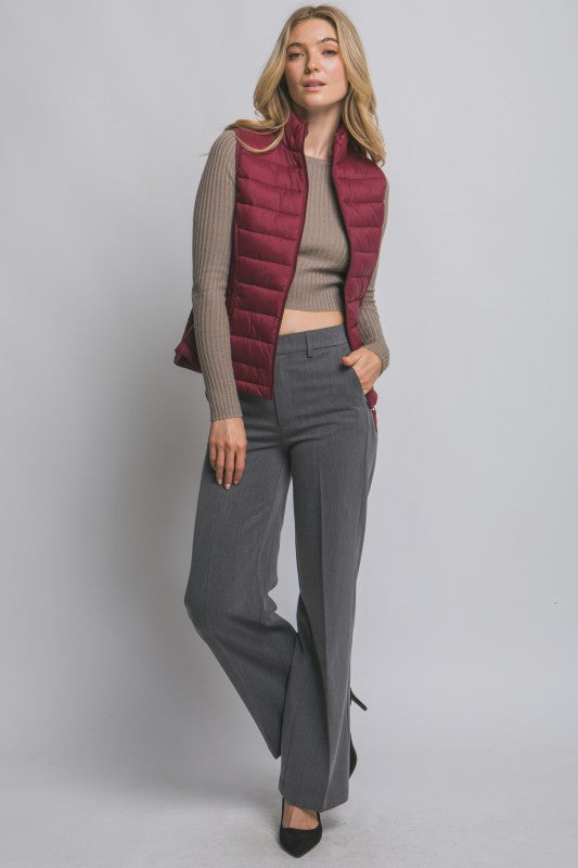 Lightweight Down Packable Puffer Vest--Burgundy
