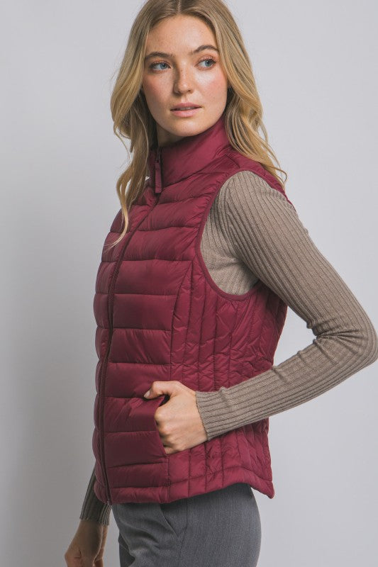 Lightweight Down Packable Puffer Vest--Burgundy