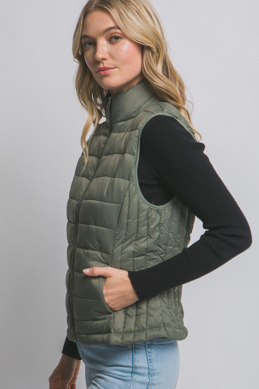 Lightweight Down Packable Puffer Vest--Evergreen
