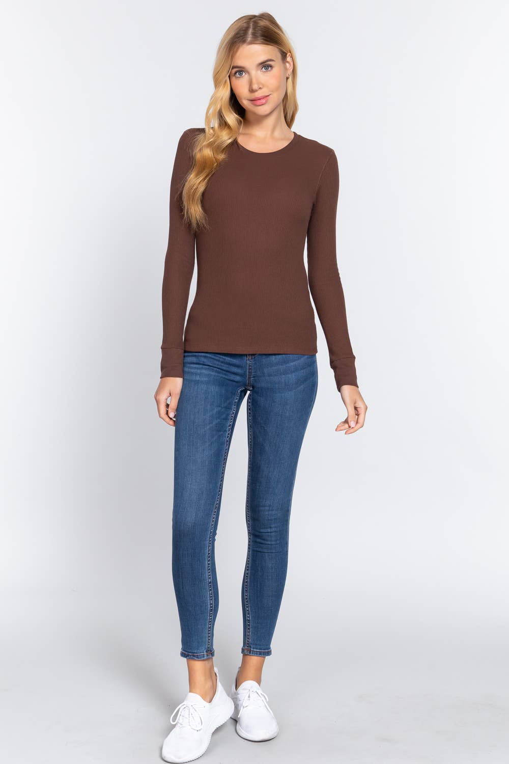 Long Sleeve Crew Neck Thermal Knit Top