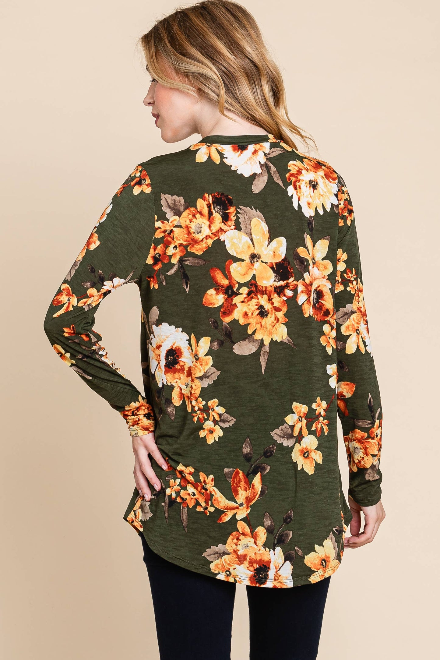 Olive Floral Long Sleeve Top