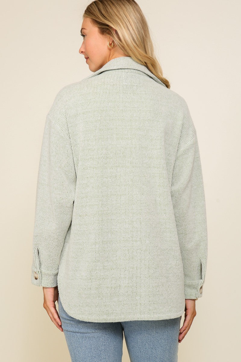 Sage Cozy Brushed Waffle Oversized Shacket