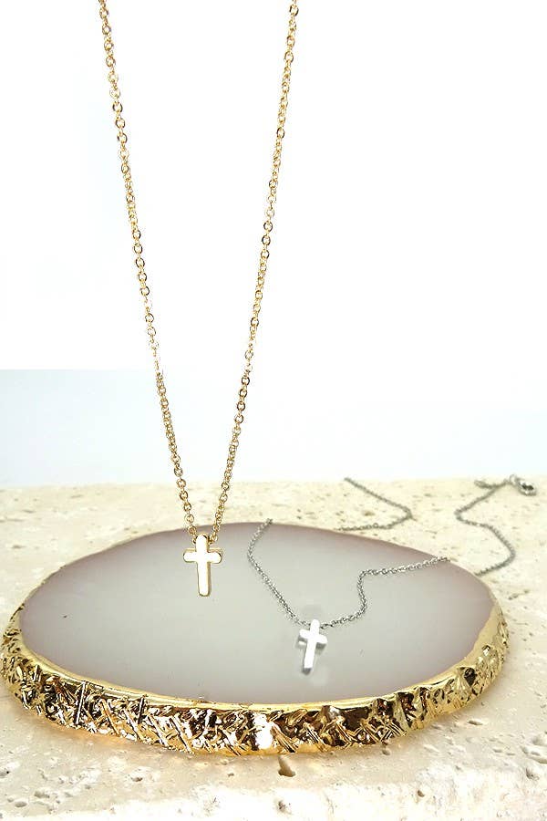 Classic Mini Cross Necklace (Silver or Gold)