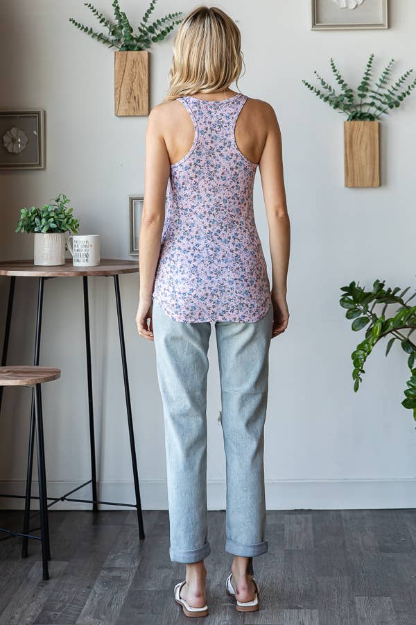 Floral Scoop Neck Button Front Tank Top