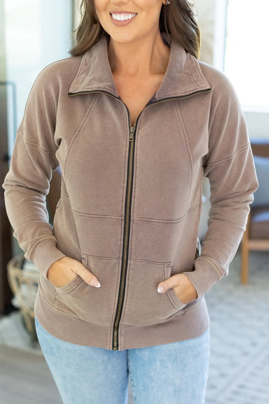 Mocha Vintage Wash Full Zip