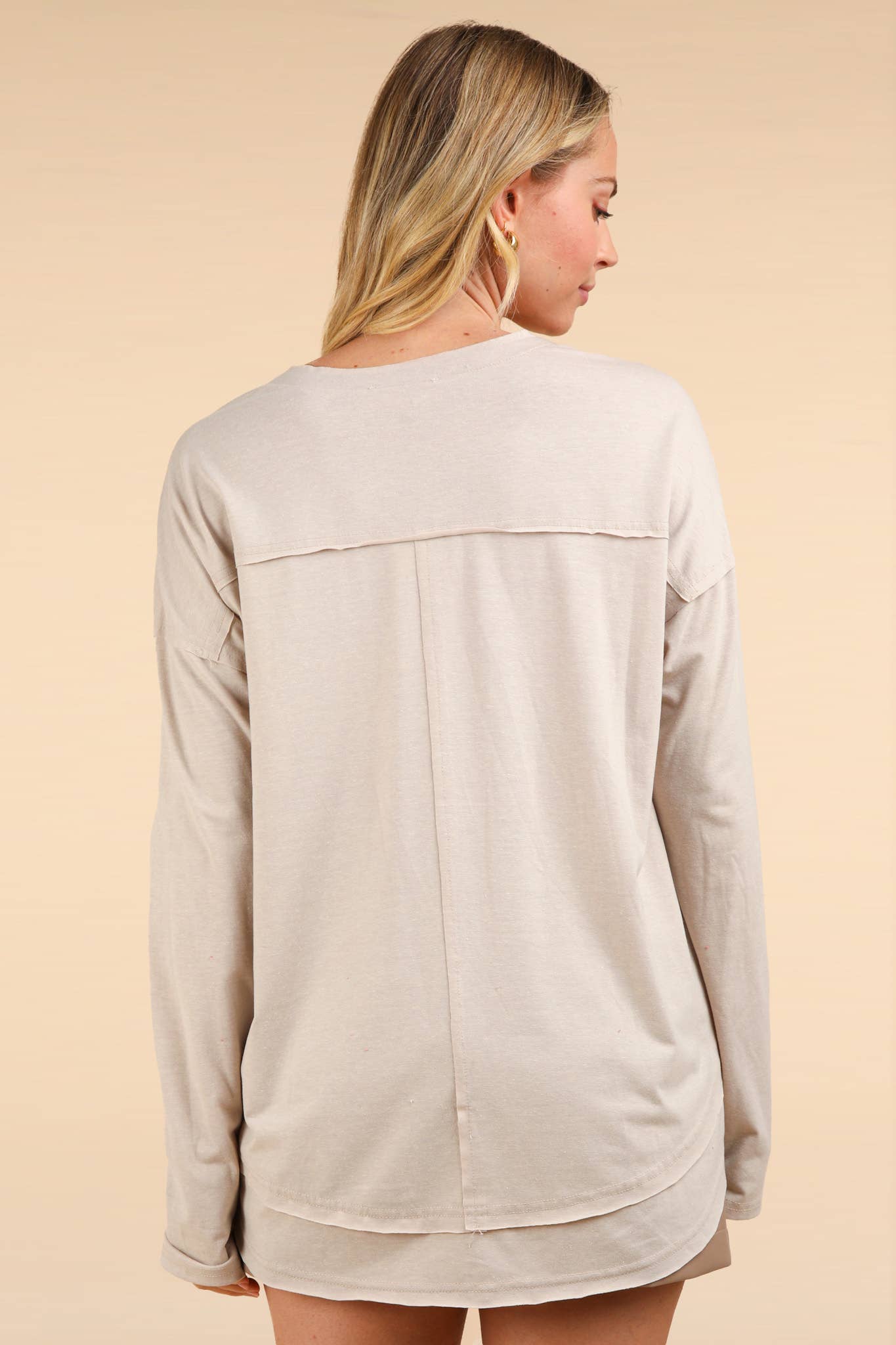 Mineral Washed Cotton Comfy Knit Top, Mauve