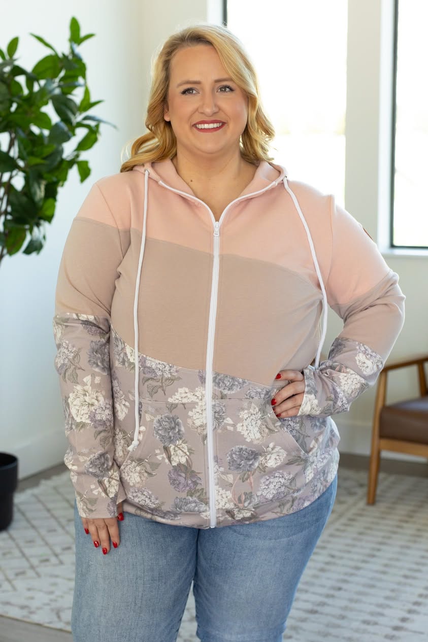 Neutral Floral Colorblock Fullzip