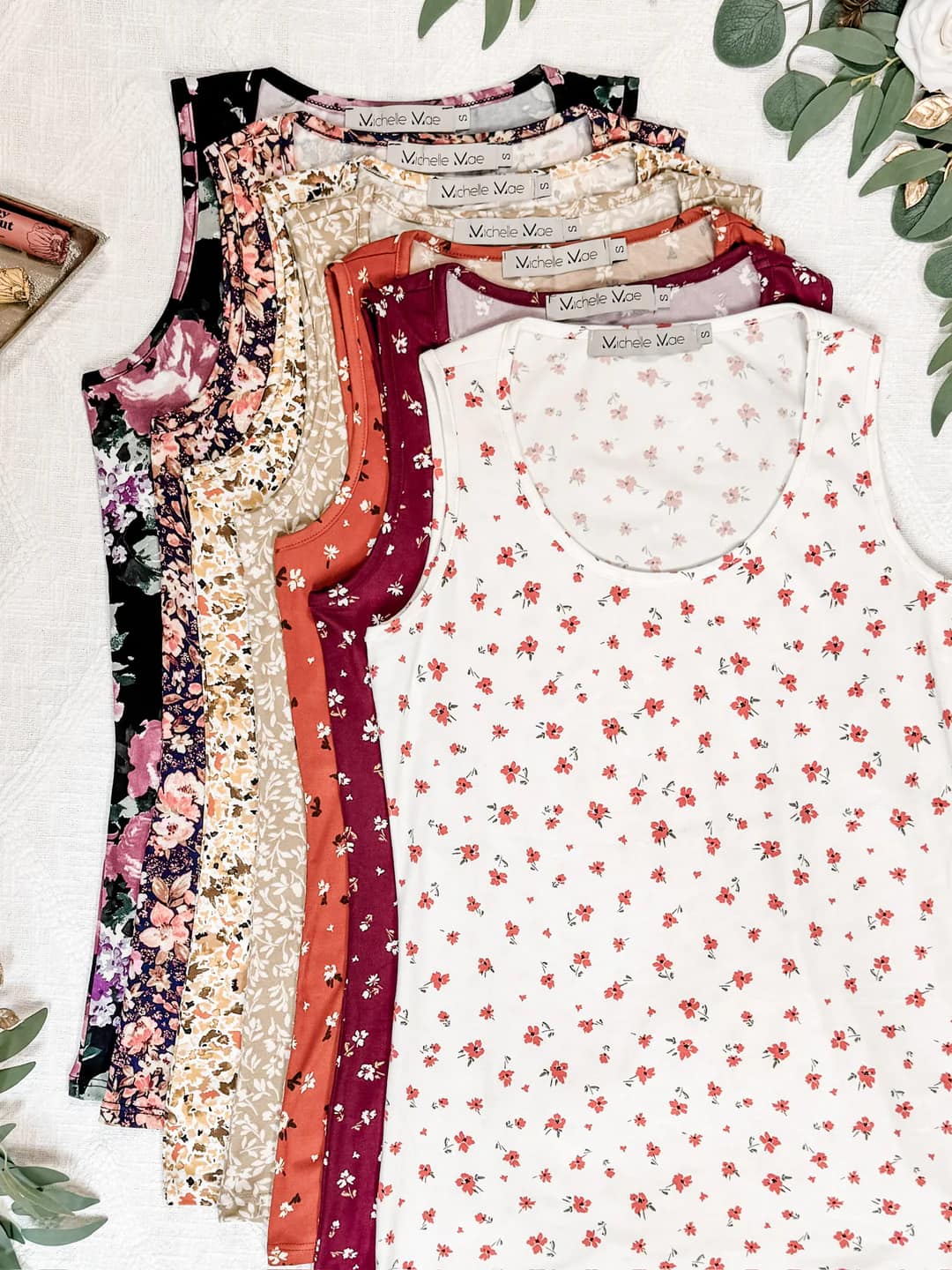 Luxe Tank--Ivory Micro Floral