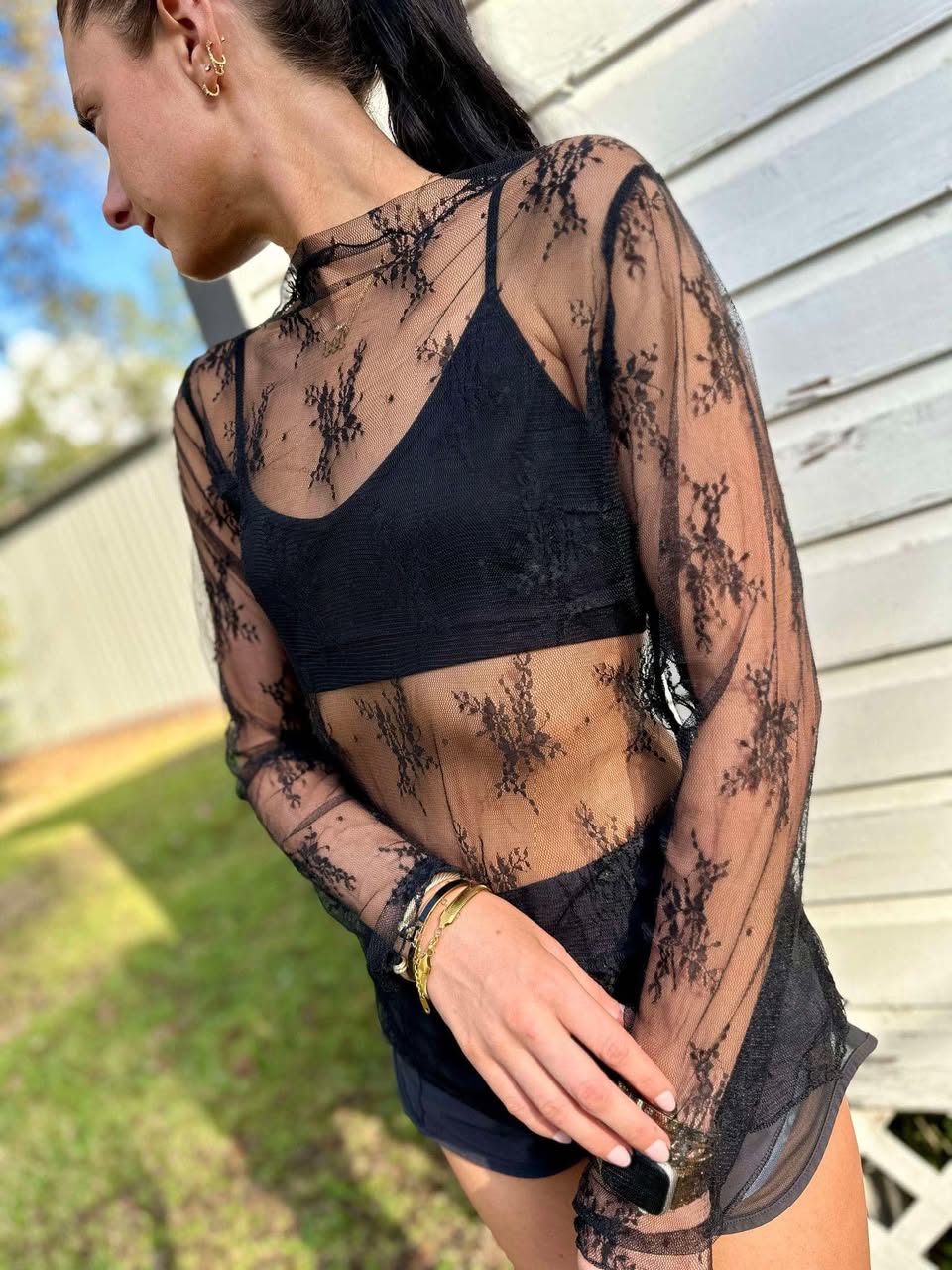 White Lace Mesh Top