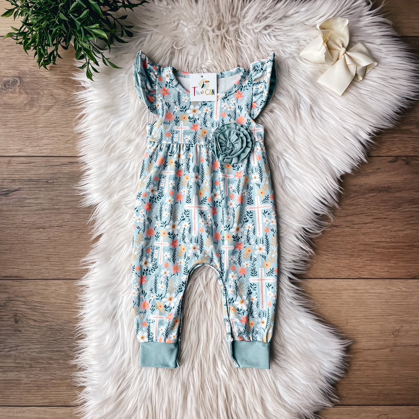 Teal Crosses Romper