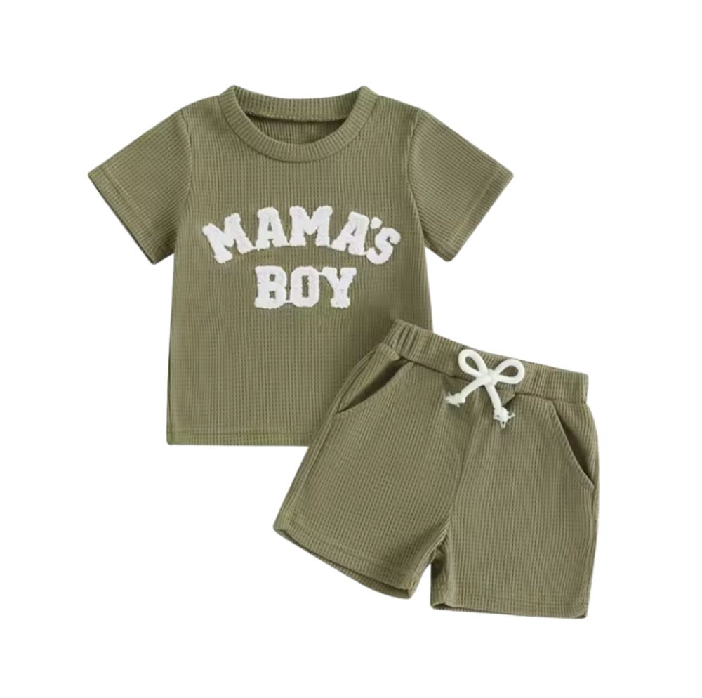 Green Waffle Knit Mama's Boy Chenille Short Set