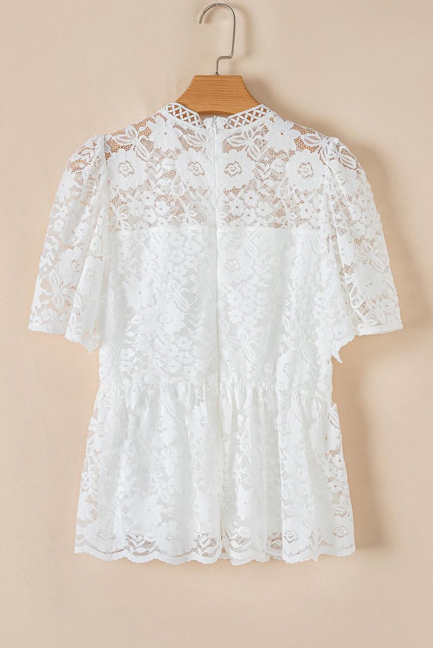 Hannah White Floral Lace Peplum Blouse