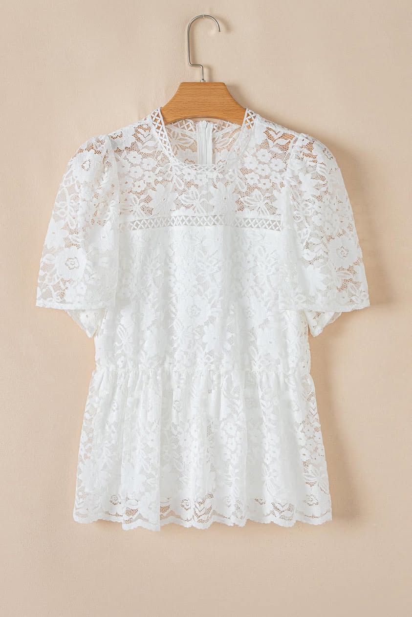 Hannah White Floral Lace Peplum Blouse