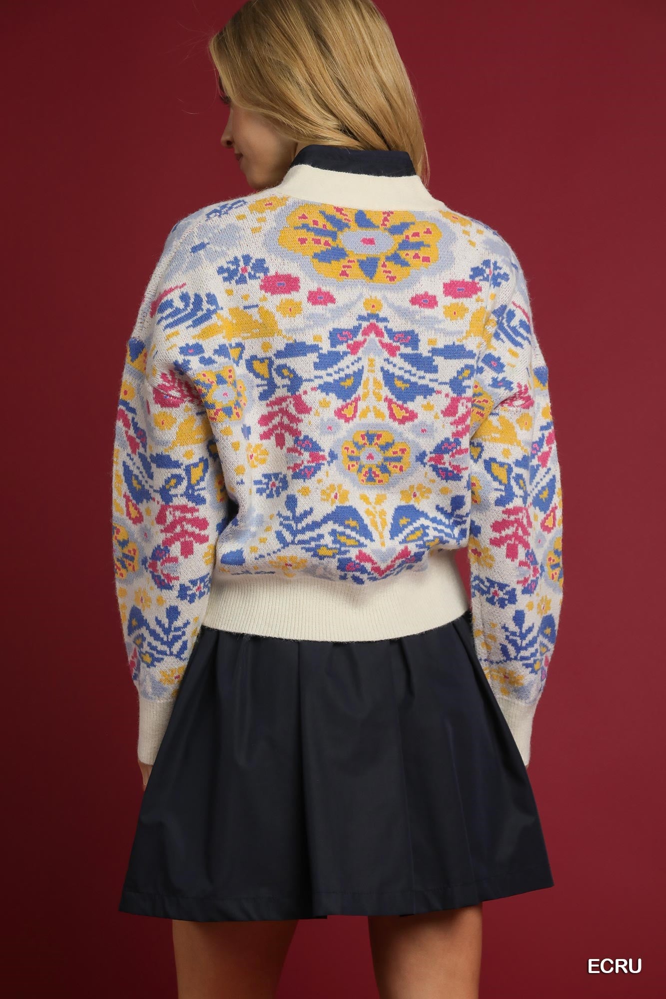 Ecru Floral Knit Button up Cardigan