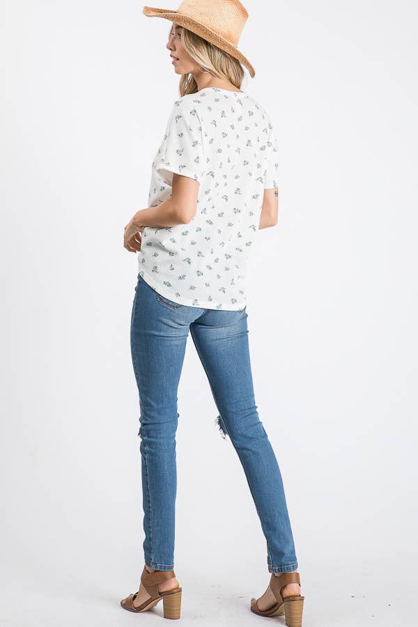 Fauna Floral Front-Knot Button Top