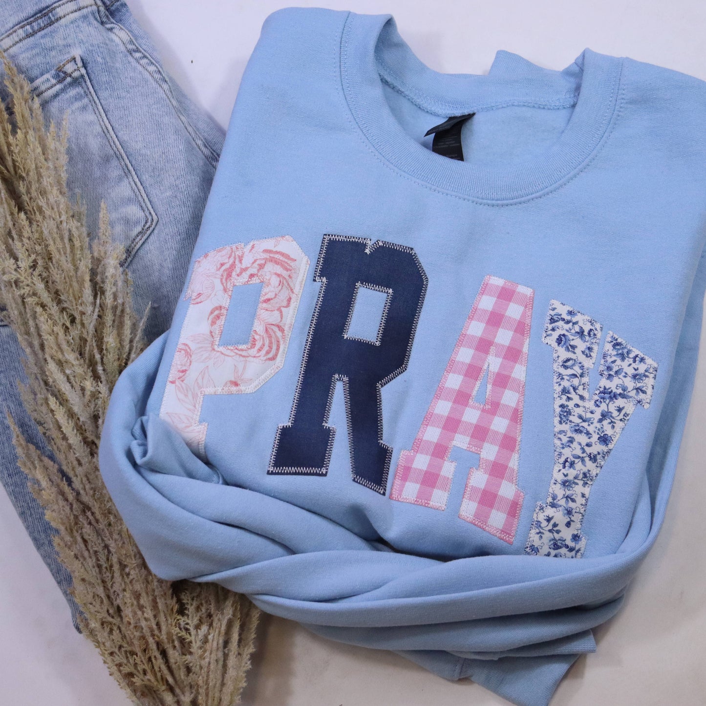 Light Blue Pray Applique Sweatshirt
