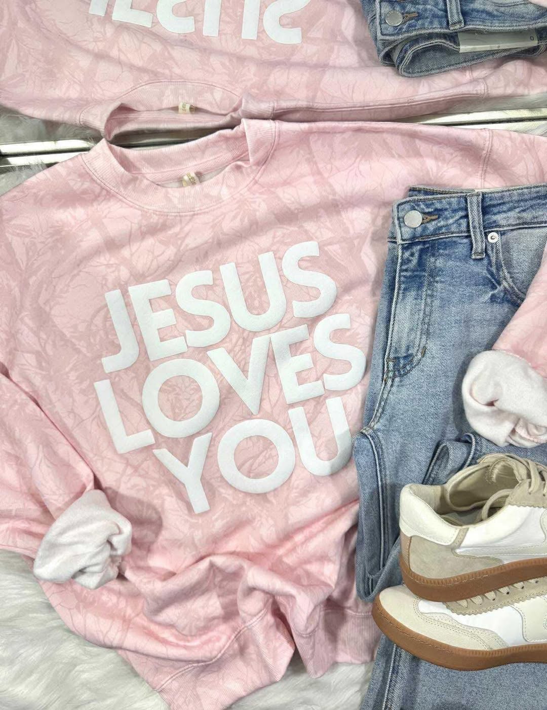 Jesus Loves You Faded Pink Camo w/ Puff Ink