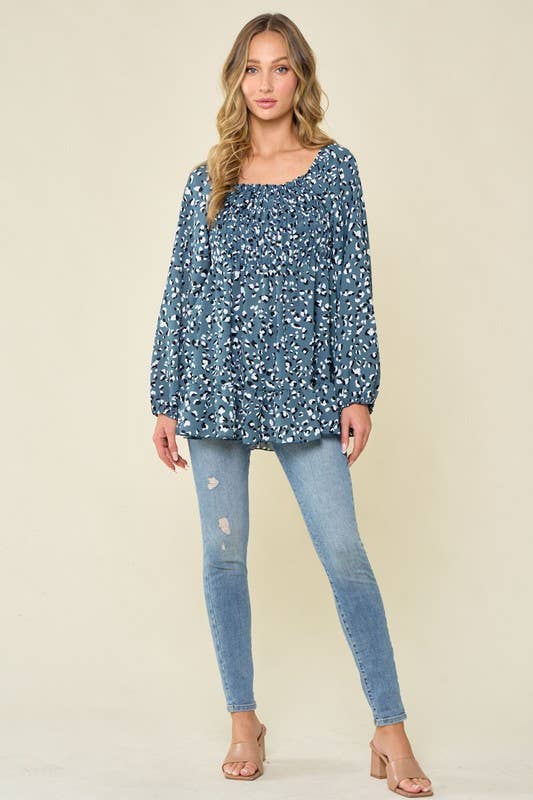 Teal Animal Print Tunic Top