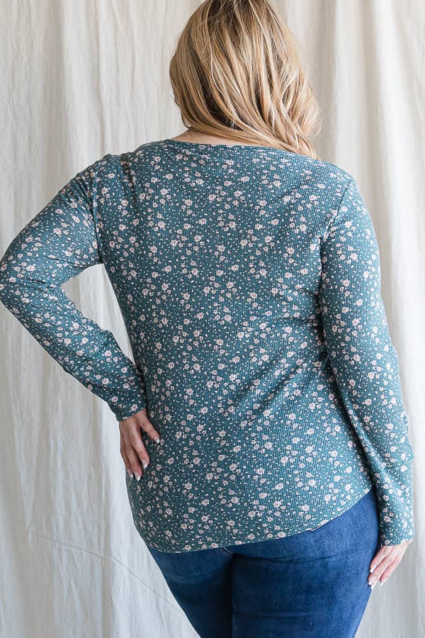 Hunter Green Floral Long Sleeve Top (PLUS)