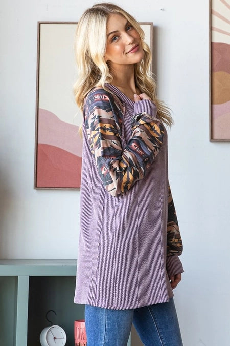 Solid Urban Ribbed and Geometric Contrast Top