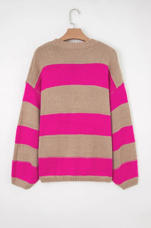Plus Size Stripe Colorblock Drop Shoulder Sweater