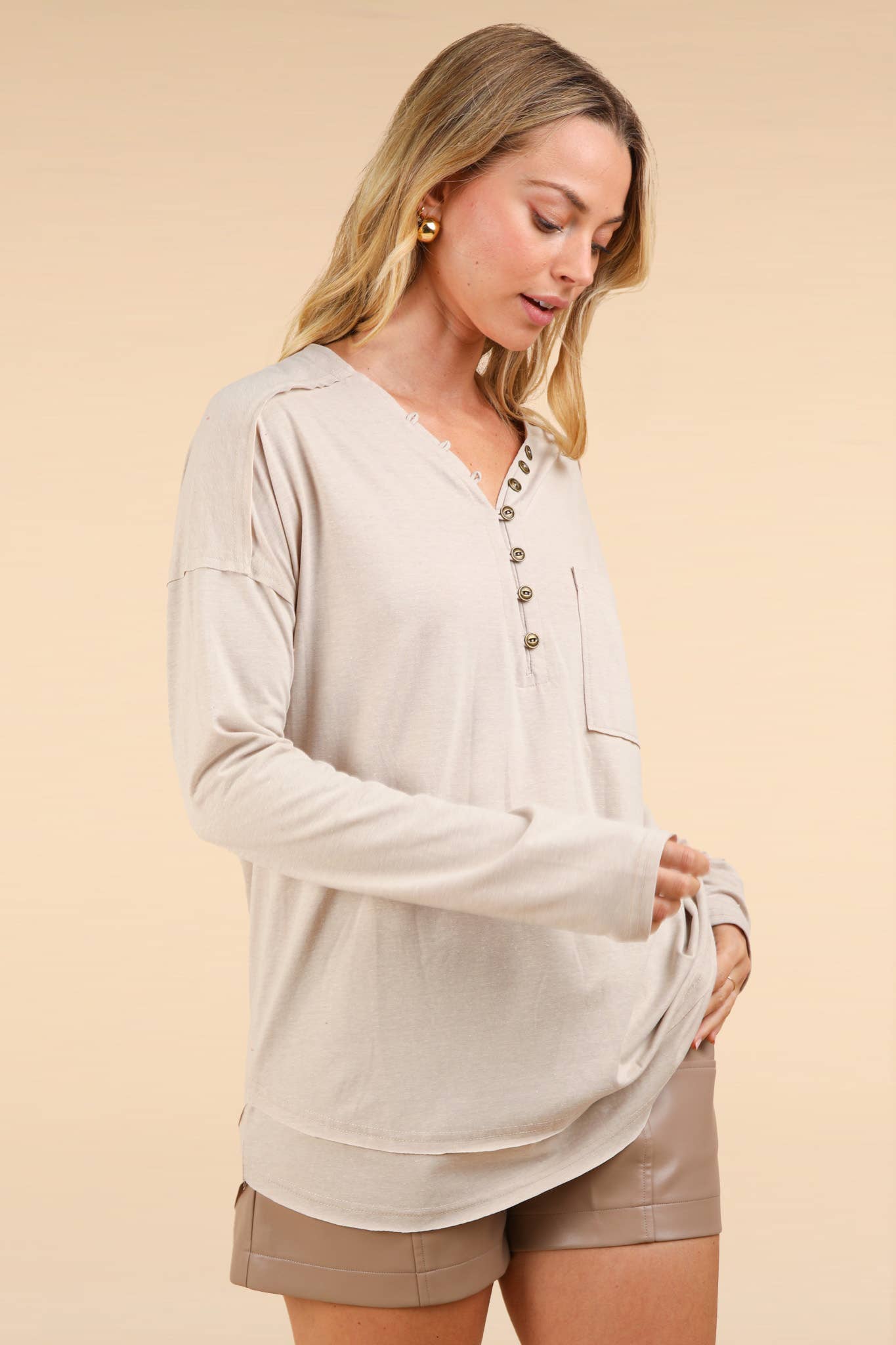 Mineral Washed Cotton Comfy Knit Top, Mauve