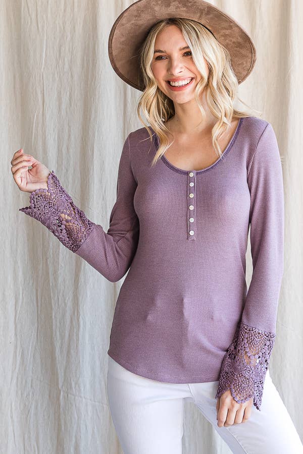 Vintage Mulberry Lace Detail Thermal Knit Top