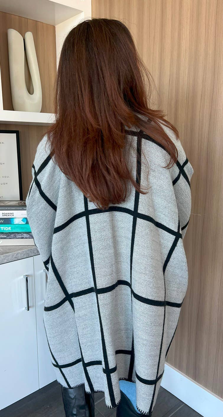 Black Plaid Kimono Two-Toned Reversible Winter Shawl