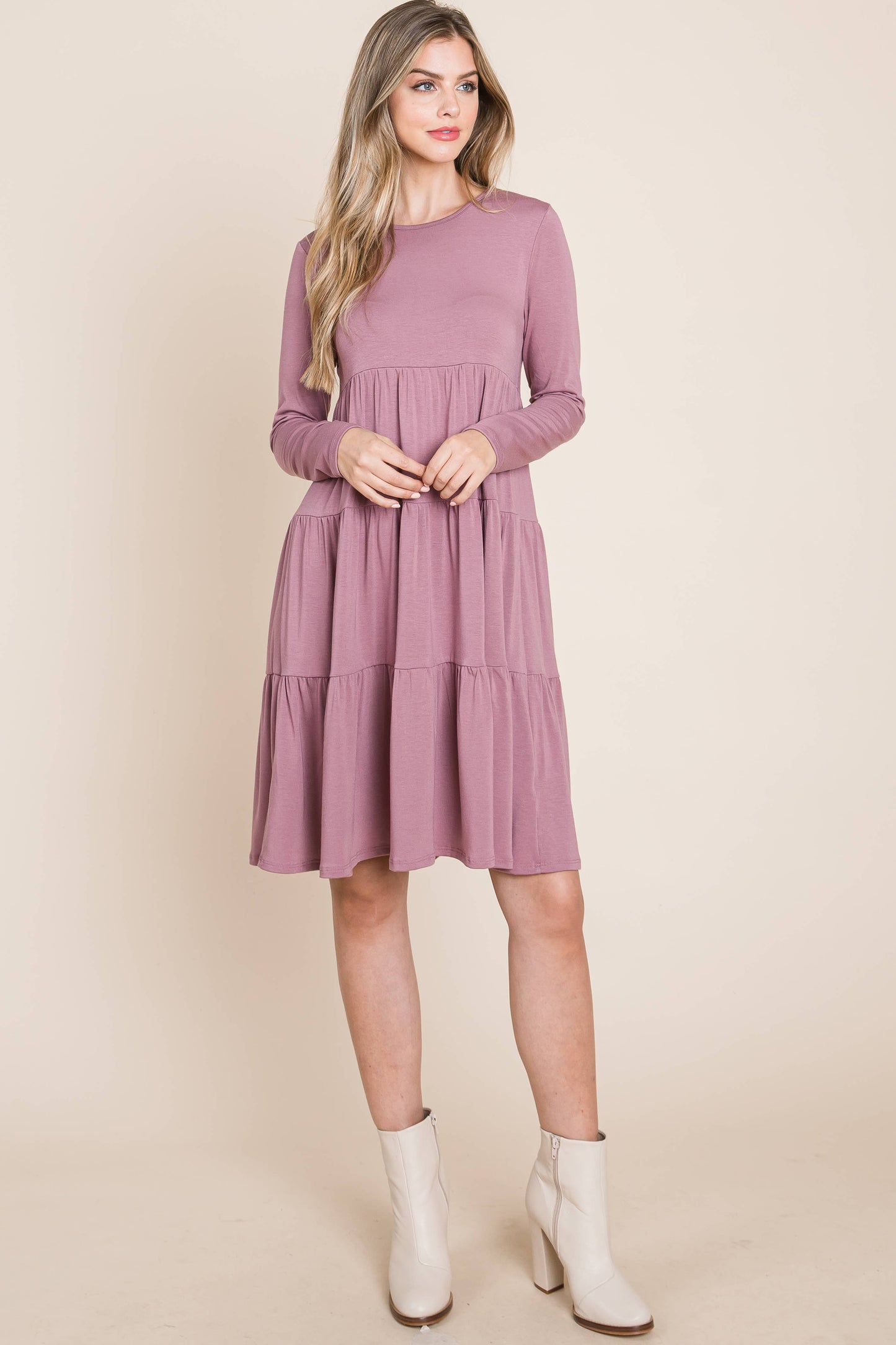 Light Plum Casual Tiered Dress
