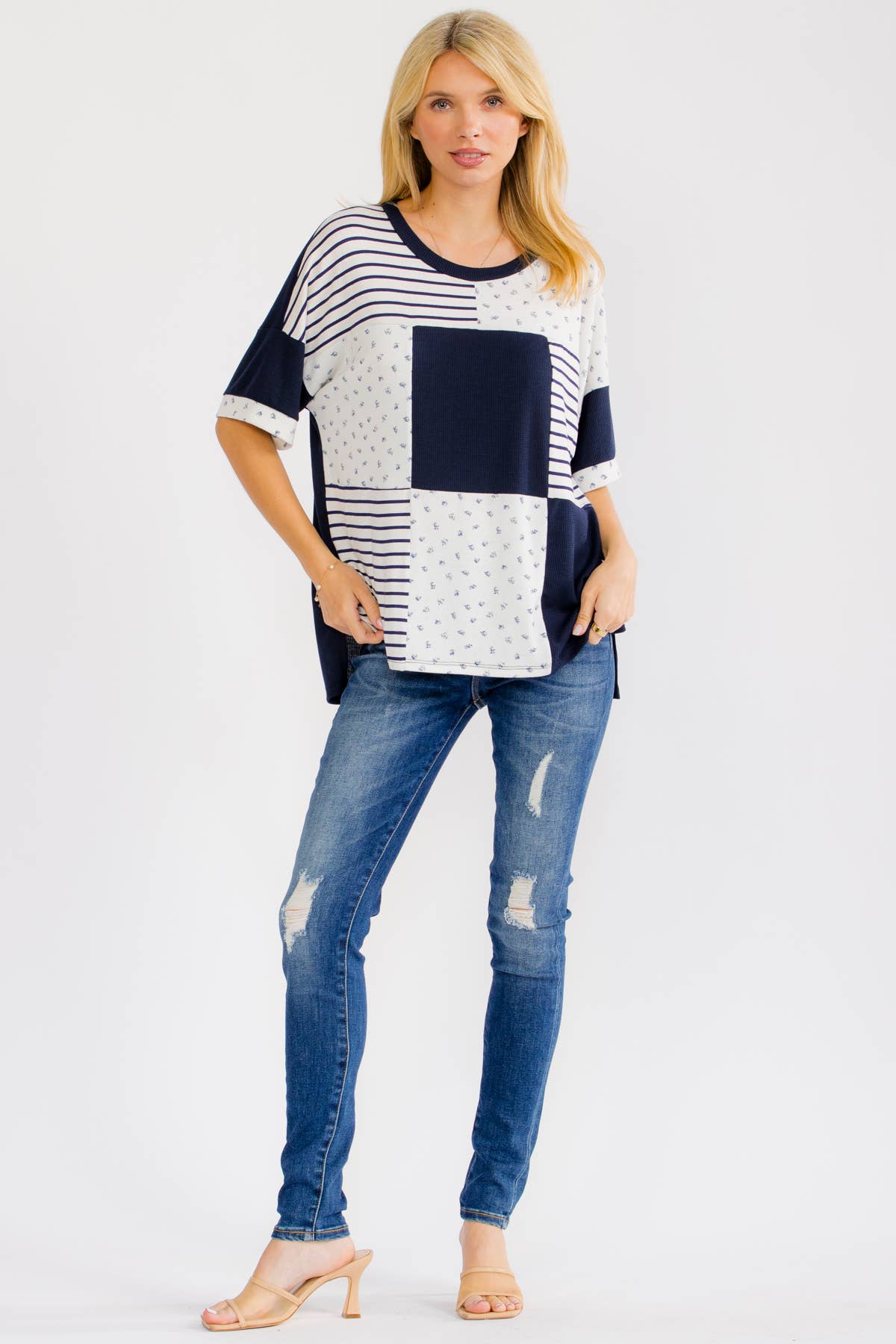 Patchwork Contrast Knit Top