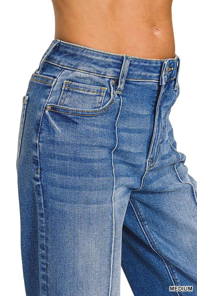Wide Leg Pintuck Denim Pants