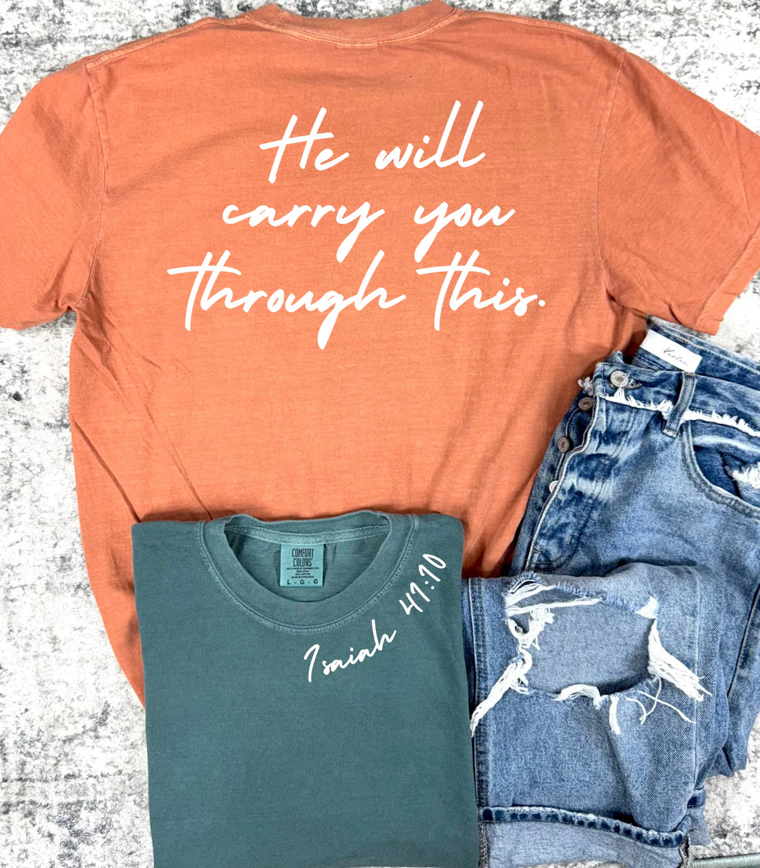 He Will Carry You Through This Long Sleeve Tee (Blue Spruce ONLY)