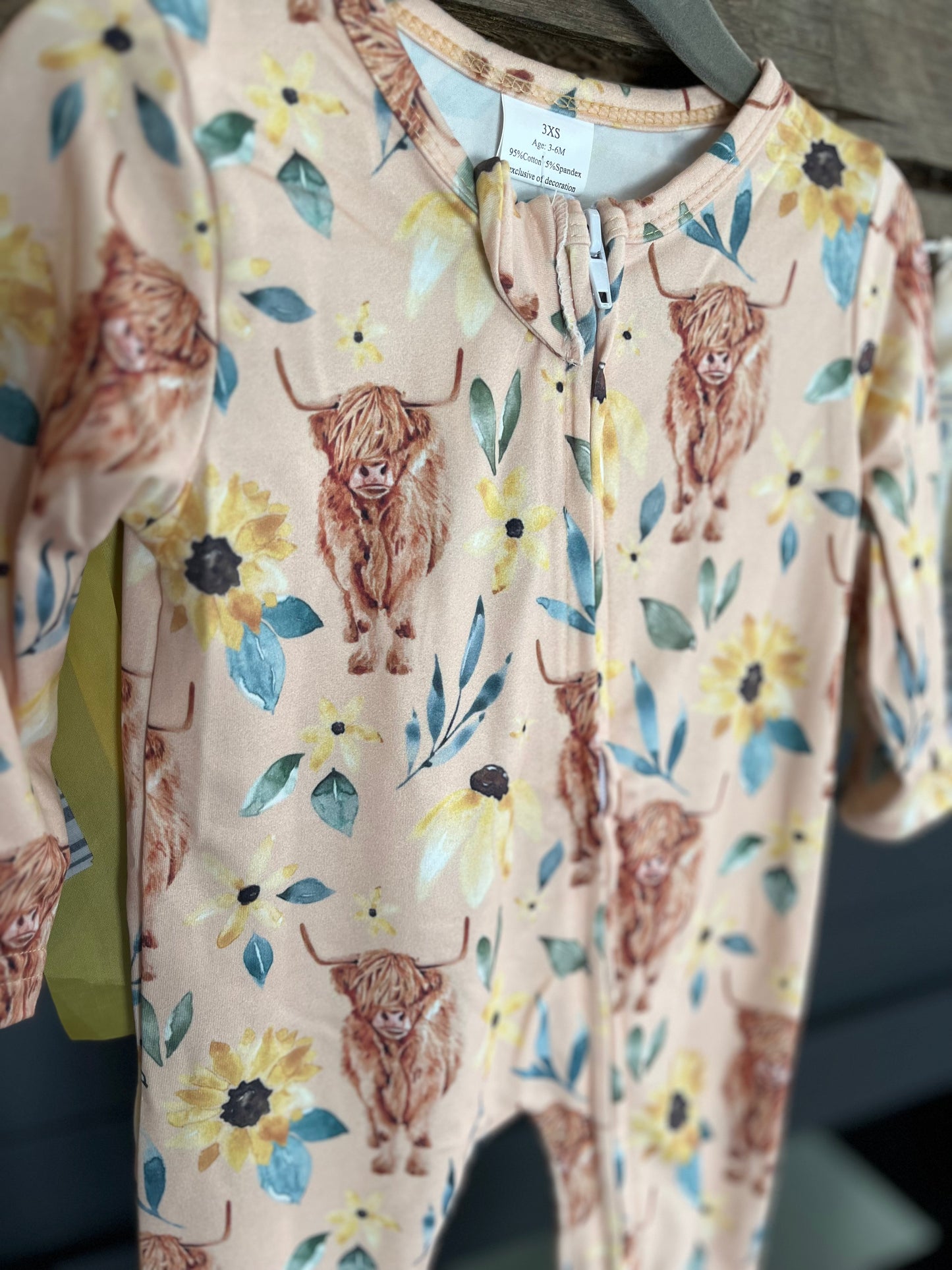 Highland c o w Long-Sleeve Footie Cotton Pajama