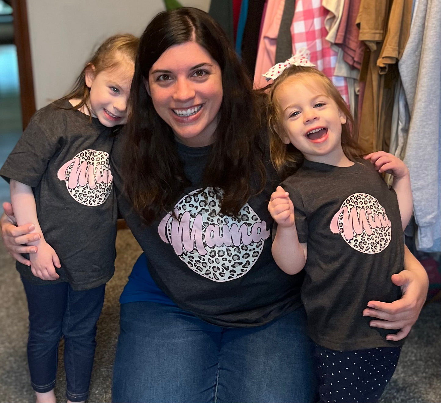 Mama Leopard and Pink Circle Dark Grey Tee
