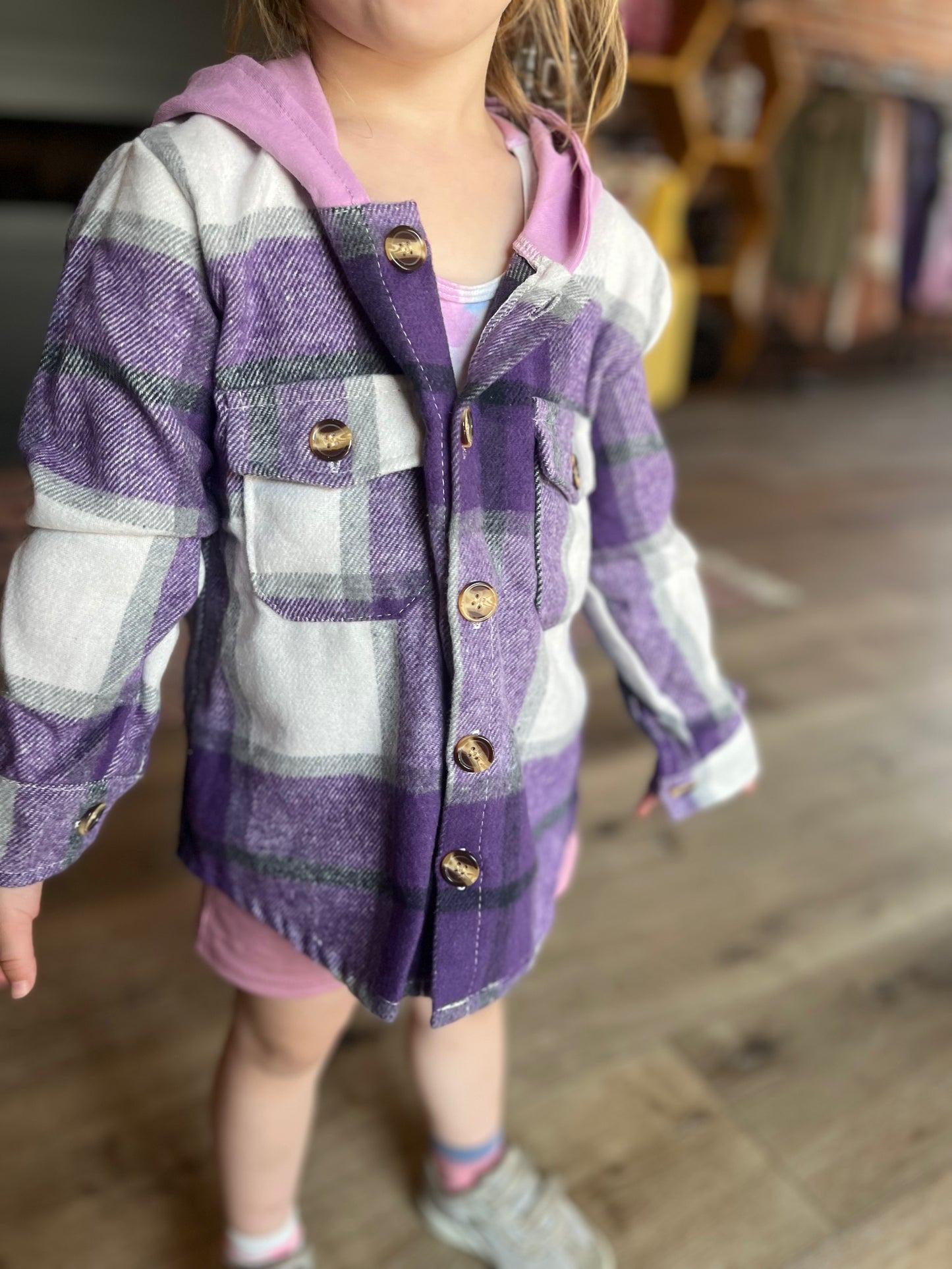 Purple Hooded Flannel Jacket