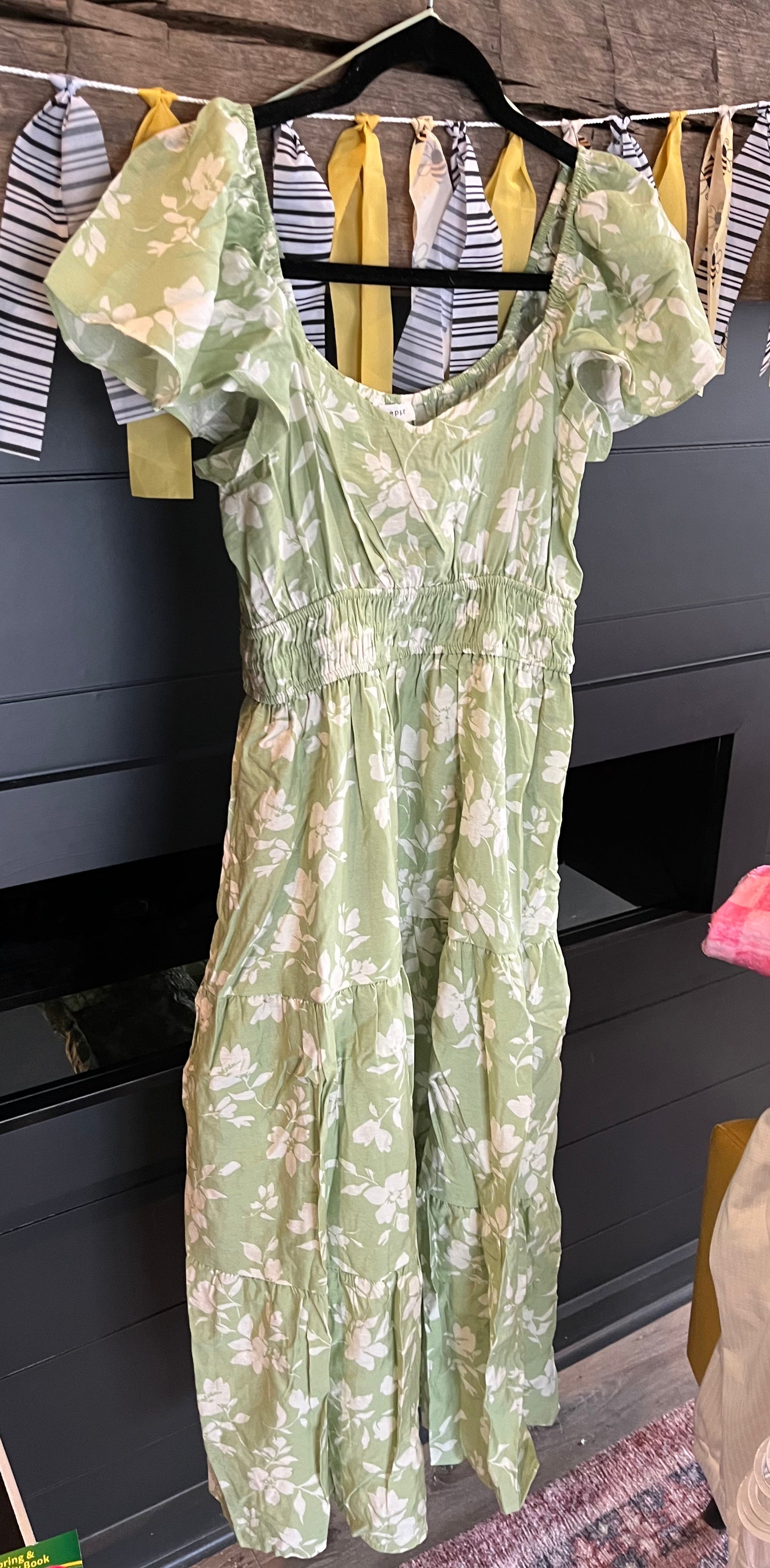 Floral Scoop Neck Flounce Sleeve Tiered Midi Dress