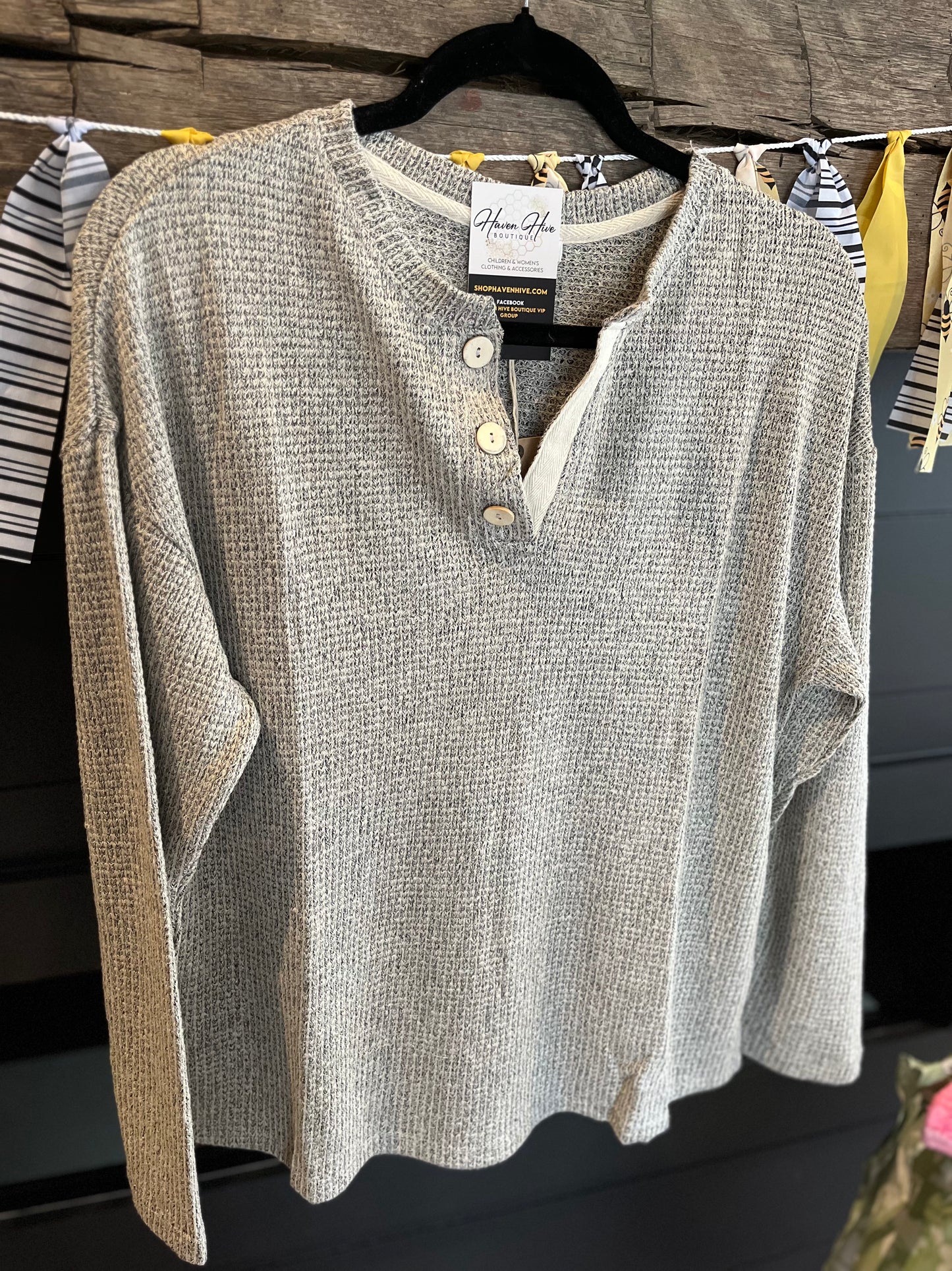 Marled Long Sleeve Relaxed Henley Knit Top
